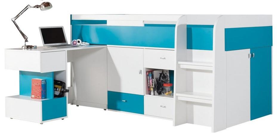 Detská posteľ s písacím stolom moli - výber farieb - biely lux/tyrkys.

 

Ložná plocha postele je 90x200 cm.

 

Posteľ Moli je veľmi praktickým prvkom detskej izby ak nedisponujete dostatočným priestorom.

 

Rozmery postele:  105,5 x 115,5 x 205cm (š,v,d)

Rozmery písacieho stola: 95 x 72 x 55cm (š,v,h)

 

Pri výbere detského nábytku Moli, zakliknite požadované farebné prevedenie: biely lux / tyrkys alebo biely lux / žltá.

 