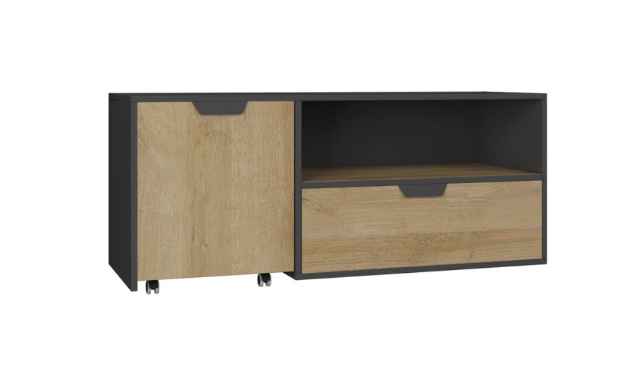 Televízny stolík nina - dub rivera.

 

TV stolík môžete využiť aj ako nízku komodu, je vybavený zásuvkou, otvorenou policou a výsuvným kontajnerom na kolieskach.

 

Televízny stolík Nina patrí do rovnomennej kolekcie nabytku, môžete tak v rovnakom dizajne vybaviť celú detskú či študentskú izbu.

 

Rozmery televízneho stolíka Nina sú 120x45x50cm (š, v, h).

 

Všetok nábytok z tejto kolekcie, nájdete nižšie v súvisiacom tovare.