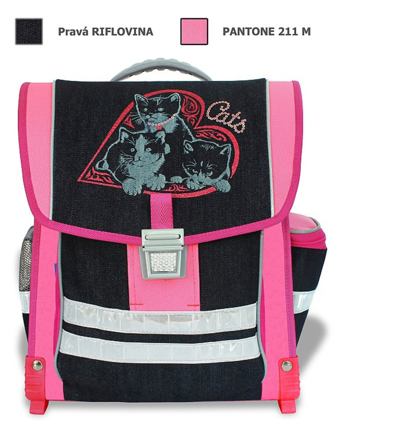 Školní aktovka emipo new line cats.

Dívčí školní aktovka Cats s dívčím motivem koťátek v srdíčku.
Při celkových rozměrech š.320 x h.140 x v.390mm váží aktovka pouhých 0,98kg!