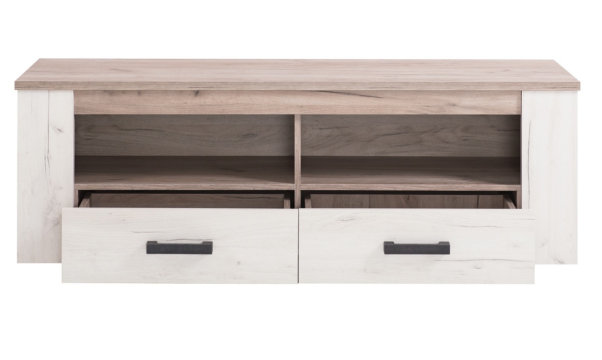 Televízny stolík henry - dub biely/dub šedý.

 

Stolík zdobia plastové úchytky, ktoré verne imitujú kov.

 

Všetok nábytok patriaci do kolekcie Henry nájdete nižšie v súvisiacich produktoch.

 

Krátka videoukážka vám priblíži televízny stolík Henry.

 

 