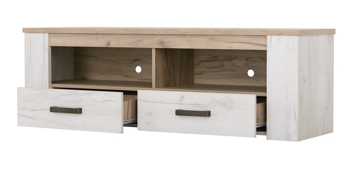 Televízny stolík henry - dub biely/dub šedý.

 

Stolík zdobia plastové úchytky, ktoré verne imitujú kov.

 

Všetok nábytok patriaci do kolekcie Henry nájdete nižšie v súvisiacich produktoch.

 

Krátka videoukážka vám priblíži televízny stolík Henry.

 

 