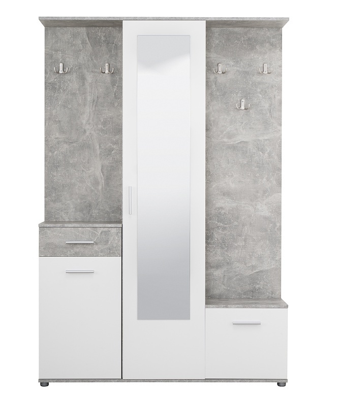 Predsieňová zostava madeline - biela/betón.

 

Policové časti skriniek poslúži na odloženie obuvi a na háčiky odložíte bundy, kabáty alebo šatky.

 

Predsieňovú zostavu Madeline v inom farebnom prevedení nájdete nižšie v súvisiacich produktoch.