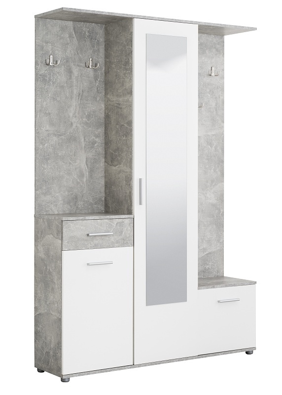 Predsieňová zostava madeline - biela/betón.

 

Policové časti skriniek poslúži na odloženie obuvi a na háčiky odložíte bundy, kabáty alebo šatky.

 

Predsieňovú zostavu Madeline v inom farebnom prevedení nájdete nižšie v súvisiacich produktoch.