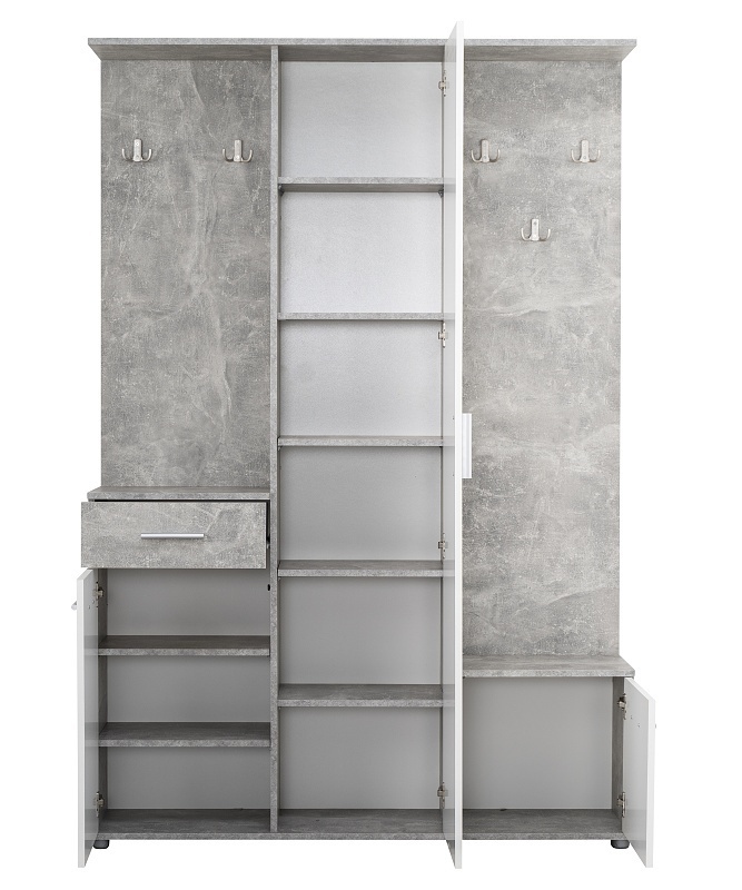 Predsieňová zostava madeline - biela/betón.

 

Policové časti skriniek poslúži na odloženie obuvi a na háčiky odložíte bundy, kabáty alebo šatky.

 

Predsieňovú zostavu Madeline v inom farebnom prevedení nájdete nižšie v súvisiacich produktoch.