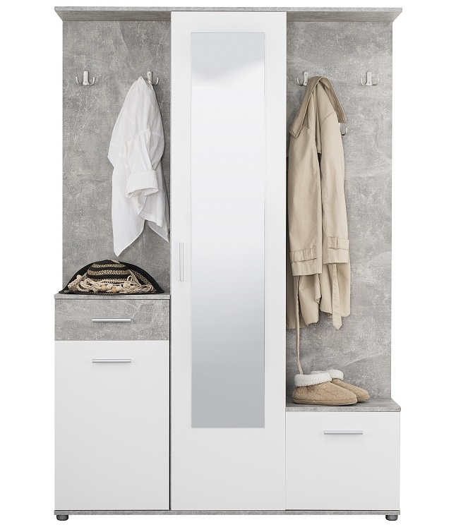 Predsieňová zostava madeline - biela/betón.

 

Policové časti skriniek poslúži na odloženie obuvi a na háčiky odložíte bundy, kabáty alebo šatky.

 

Predsieňovú zostavu Madeline v inom farebnom prevedení nájdete nižšie v súvisiacich produktoch.