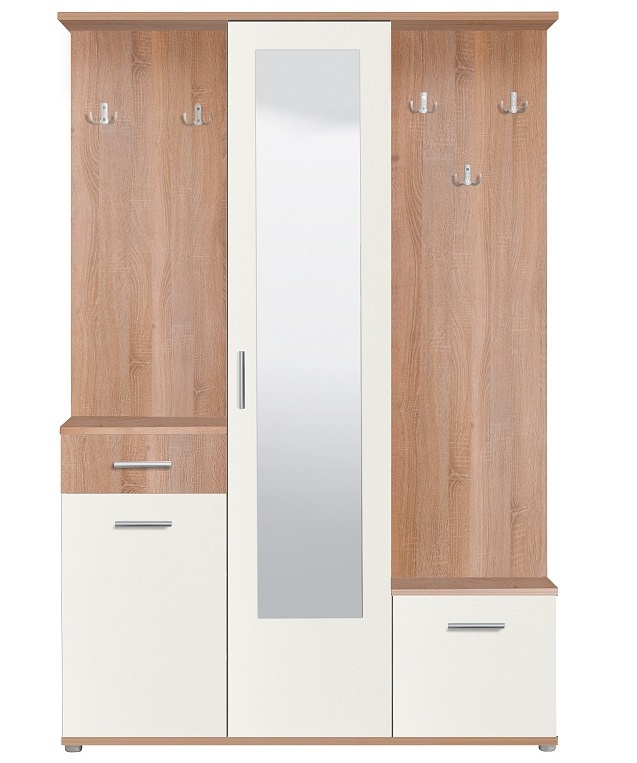 Predsieňová zostava madeline - biela/dub sonoma.

 

Policové časti skriniek poslúži na odloženie obuvi a na háčiky odložíte bundy, kabáty alebo šatky.

 

Predsieňovú zostavu Madeline v inom farebnom prevedení nájdete nižšie v súvisiacich produktoch.