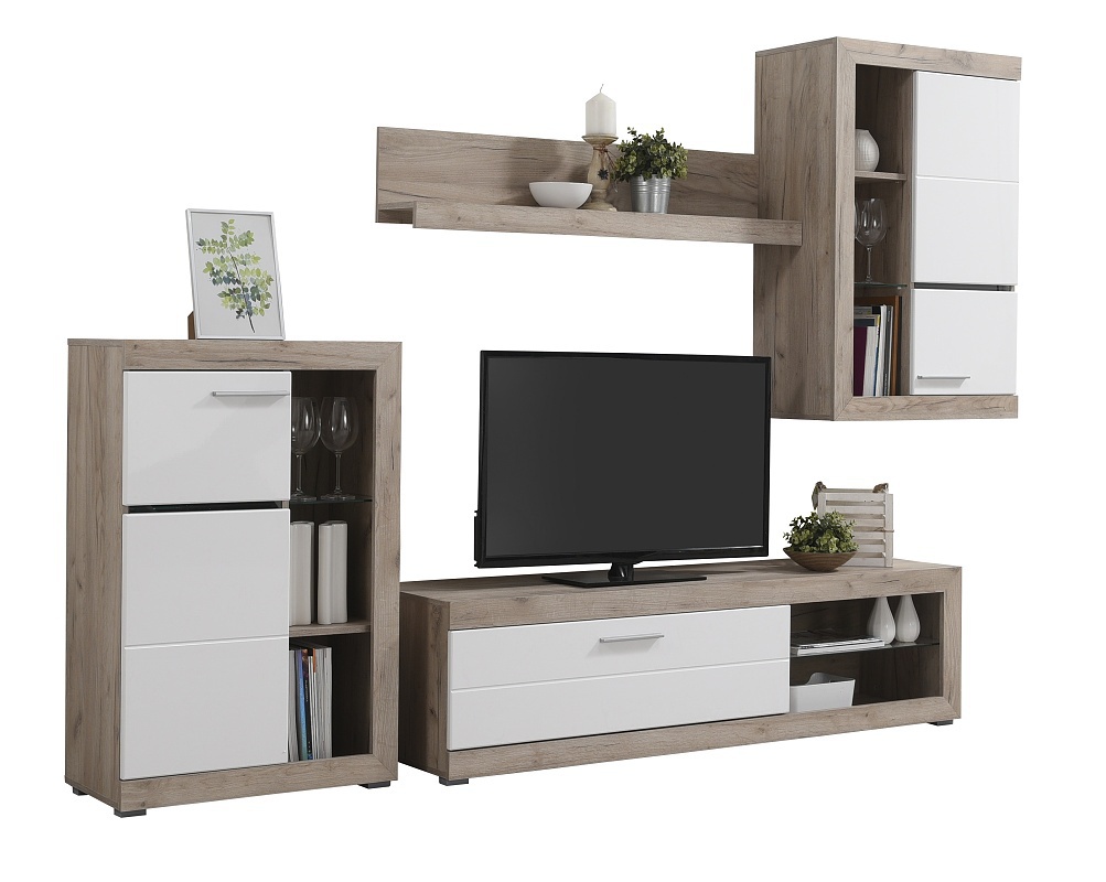 Obývacia stena jonah - biela/dub šedý.

 

Televízny stolík sa skladá z výklopných dvierok a otvoreného priestoru s presklenou policou.

 

Stena je vyrobená z kvalitného lamina hrúbky 16mm, ktoré poteší nenáročnou údržbou a odolnosťou proti poškodeniu a vlhkosti.

 

Obývaciu stenu Jonah v inom farebnom prevedení nájdete nižšie v súvisiacich produktoch.