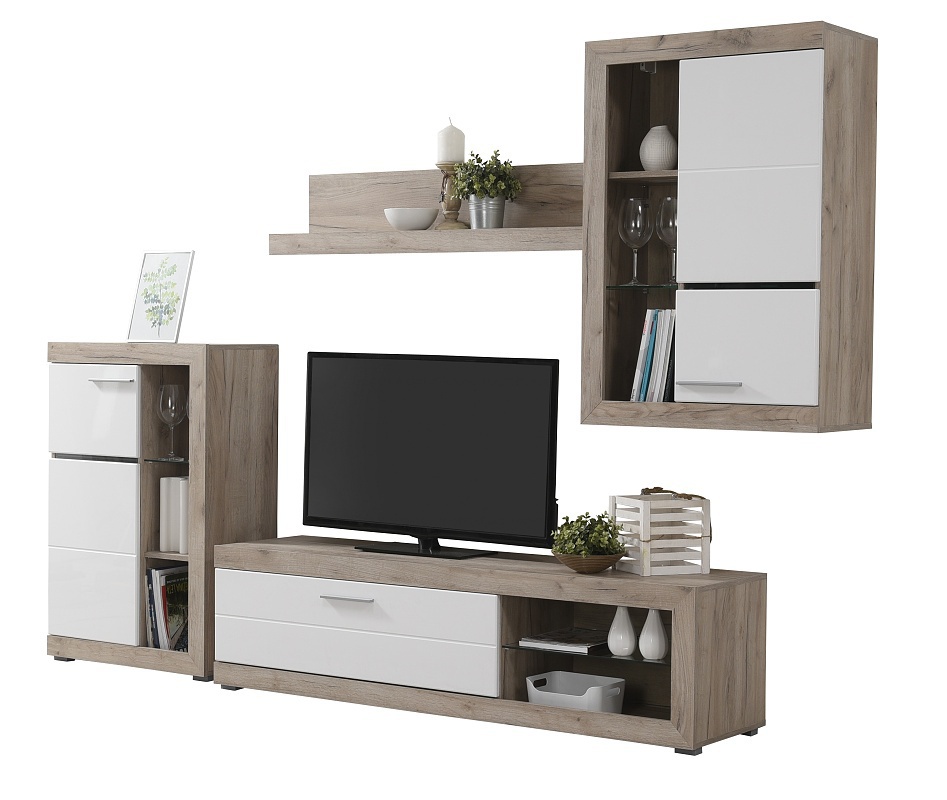 Obývacia stena jonah - biela/dub šedý.

 

Televízny stolík sa skladá z výklopných dvierok a otvoreného priestoru s presklenou policou.

 

Stena je vyrobená z kvalitného lamina hrúbky 16mm, ktoré poteší nenáročnou údržbou a odolnosťou proti poškodeniu a vlhkosti.

 

Obývaciu stenu Jonah v inom farebnom prevedení nájdete nižšie v súvisiacich produktoch.