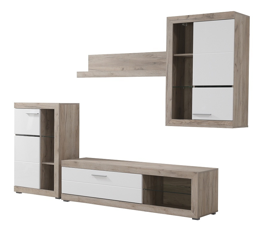 Obývacia stena jonah - biela/dub šedý.

 

Televízny stolík sa skladá z výklopných dvierok a otvoreného priestoru s presklenou policou.

 

Stena je vyrobená z kvalitného lamina hrúbky 16mm, ktoré poteší nenáročnou údržbou a odolnosťou proti poškodeniu a vlhkosti.

 

Obývaciu stenu Jonah v inom farebnom prevedení nájdete nižšie v súvisiacich produktoch.