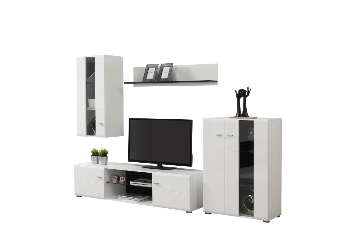 Obývacia stena goro - biela/dub čierny.

 

Spodné diely zostavy sú potom TV stolík a presklená komoda, ktoré stoja na nízkych nožičkách, čo prispieva k lepšej cirkulácii vzduchu v miestnosti.

 

K výrobe tejto obývacej zostavy bolo použité moderné lamino s hrúbkou 16mm, hranené melamínom, posilnené HDF 3mm, a nechýbajú ani ABS hrany.

 

Rozmery obývacej steny Goro sú, v prípade rozvrhnutie nábytku ako na fotografii, 264x182x41,5cm (š, v, h)

 

Ďalšiu inšpiráciu pre vybavenie obývacej izby nájdete v súvisiacich produktoch nižšie.