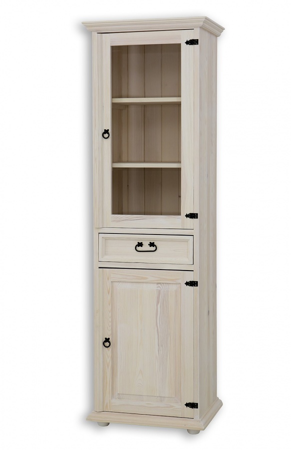 Vitrína úzka drevená masív vit 15 - k16 antická biela.