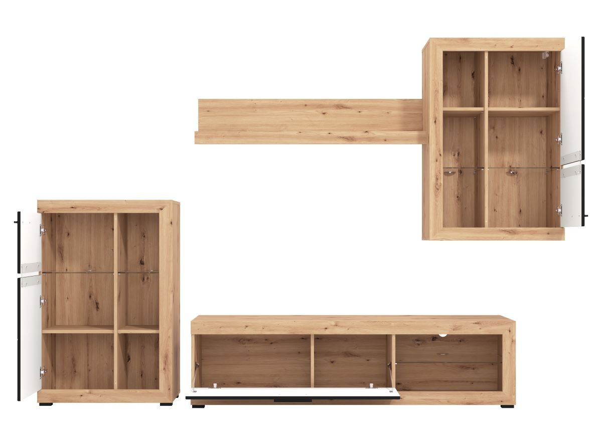 Obývacia stena jonah - čierna/dub artisan.

 

Televízny stolík sa skladá z výklopných dvierok a otvoreného priestoru s presklenou policou.

 

Stena je vyrobená z kvalitného lamina hrúbky 16mm, ktoré poteší nenáročnou údržbou a odolnosťou proti poškodeniu a vlhkosti.

 

Obývaciu stenu Jonah v inom farebnom prevedení nájdete nižšie v súvisiacich produktoch.