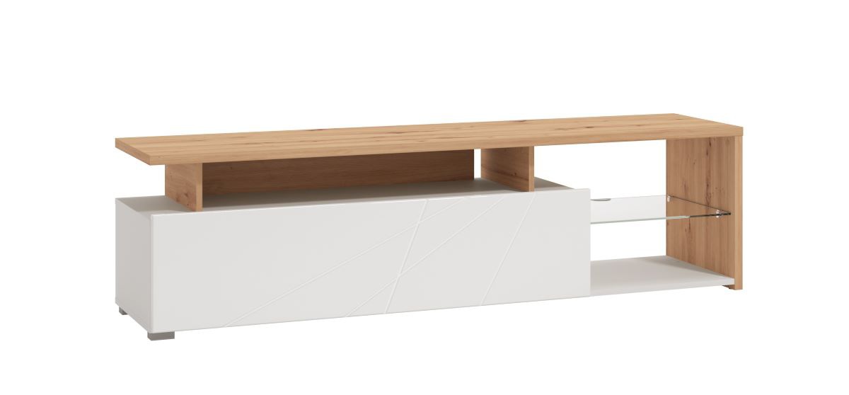Televízny stolík alaric - biela/dub artisan.

 

Horná doska stolíka nájde využitie ako stojan pod televízor.