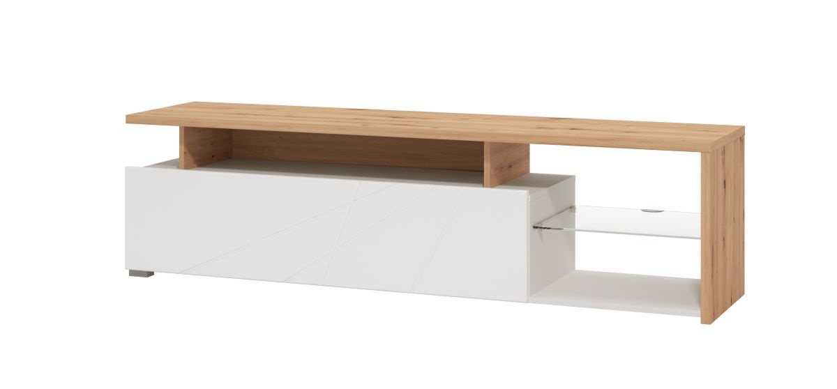 Televízny stolík alaric - biela/dub artisan.

 

Horná doska stolíka nájde využitie ako stojan pod televízor.
