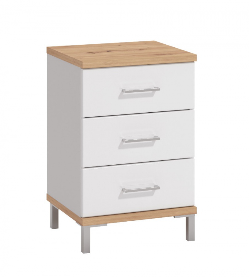 Moderná spálňa auri iii - dub artisan/biela.

 

Posteľ je celočalúnená a použitá látka v tmavo zelenom odtieni nesie označenie MONOLITH 37.

 

Priestranná šatníková skriňa vás nadchne svojou úložnou plochou, ktorú zaisťuje nielen objemná visiaca plocha, ale taktiež prehľadný policový systém.

 

Nábytok je vyrobený z lamina v dekore dub artisan a v bielej farbe v sile 16 a 25mm.

 

Moderná spálňa Auri III sa skladá z týchto prvkov:


	Manželská posteľ 160x200cm Corey - 193x110x214cm (š, v, h), ložná plocha je 160x200cm
	2x Nočný stolík Auri - 45x69x40cm (š, v, h)
	Kombinovaná komoda Auri - 108x87x40cm (š, v, h)
	Trojdverová posuvná skriňa so zrkadlom Auri - 262,5x224x65,5cm (š, v, h)
	Rám k šatníkovej skrini 270 s osvetlením 6 LED



Všetok nábytok patriaci do kolekcie Auri nájdete nižšie v súvisiacich produktoch.