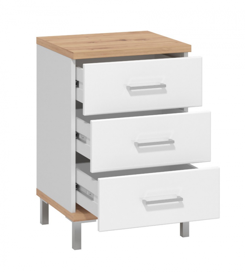 Moderná spálňa auri iii - dub artisan/biela.

 

Posteľ je celočalúnená a použitá látka v tmavo zelenom odtieni nesie označenie MONOLITH 37.

 

Priestranná šatníková skriňa vás nadchne svojou úložnou plochou, ktorú zaisťuje nielen objemná visiaca plocha, ale taktiež prehľadný policový systém.

 

Nábytok je vyrobený z lamina v dekore dub artisan a v bielej farbe v sile 16 a 25mm.

 

Moderná spálňa Auri III sa skladá z týchto prvkov:


	Manželská posteľ 160x200cm Corey - 193x110x214cm (š, v, h), ložná plocha je 160x200cm
	2x Nočný stolík Auri - 45x69x40cm (š, v, h)
	Kombinovaná komoda Auri - 108x87x40cm (š, v, h)
	Trojdverová posuvná skriňa so zrkadlom Auri - 262,5x224x65,5cm (š, v, h)
	Rám k šatníkovej skrini 270 s osvetlením 6 LED



Všetok nábytok patriaci do kolekcie Auri nájdete nižšie v súvisiacich produktoch.