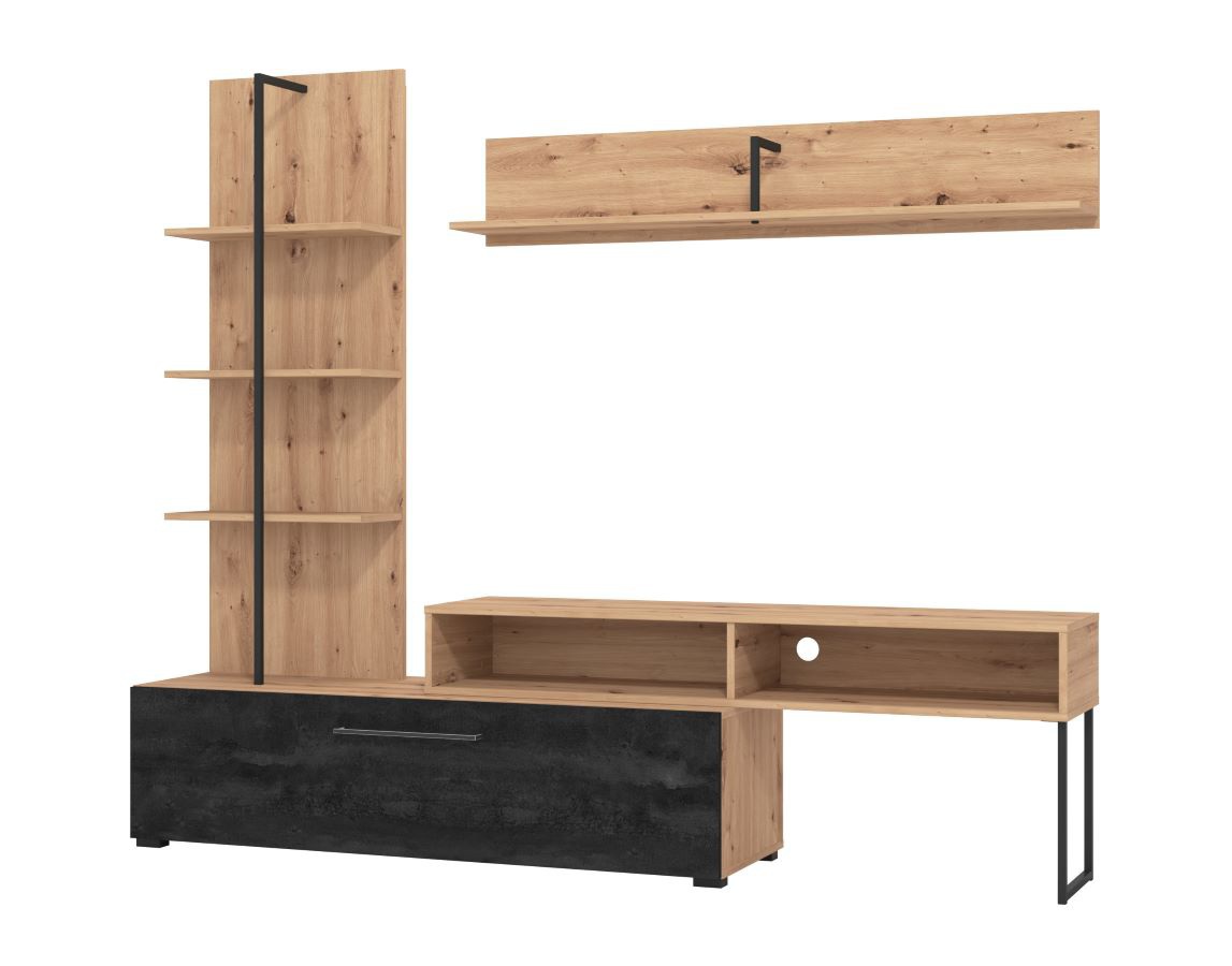 Obývacia stena atrej - dub artisan/čierna.

 

Rozmery obývacej steny sú 205,5x173x41,5 cm (š, v, h).