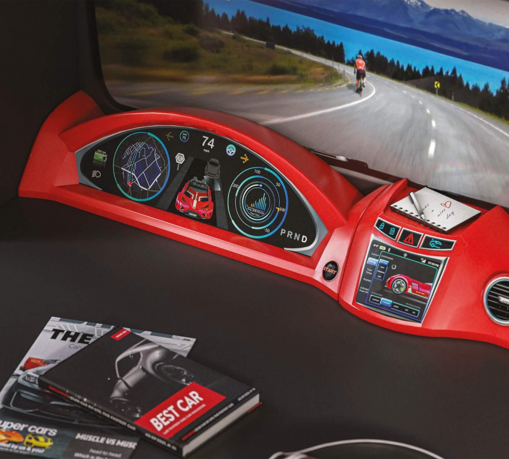 Multifunkčný písací stôl rally s nadstavcom - červená/čierna.

 

Ak začneme spodnou časťou stola, upúta nás hneď na prvý pohľad priestranná pracovná doska s množstvom odkladacích miestečiek a organizérov na kancelárske potreby, drobné predmety a školské pomôcky.

 

Na pracovnej doske nájdete palubnú dosku, ktorá ponúka nielen ďalšie praktické priehradky, skvele vyzerá, ale navyše má aj funkčný ovládací panel.

 

Nadstavec nad stôl, ktorý je súčasťou produktu, zaručuje dostatok úložného priestoru vďaka praktickým policiam, kde si môže dieťa okrem kníh vystaviť tiež potrebné medaily a poháre.

 

Výška pracovnej dosky je 76 cm, čo zaručuje pohodlné sedenie.

 

Rozmery multifunkčného písacieho stola Rally s nadstavcom sú 117x196x70cm (š, v, h)

 

Všetok nábytok patriaci do kolekcie Rally nájdete nižšie v súvisiacich produktoch.