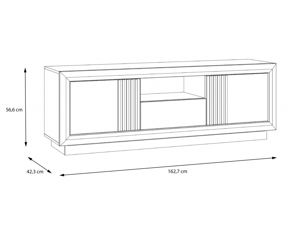 Televízna komoda glory - čierna/dub/lesk.

 

Televízna komoda je vybavená modernou technológiou push to open.

 

Rozmery televíznej komody Glory sú 163x57x43cm (š, v, h).

 

Všetok nábytok patriaci do kolekcie Glory nájdete nižšie v súvisiacich produktoch.