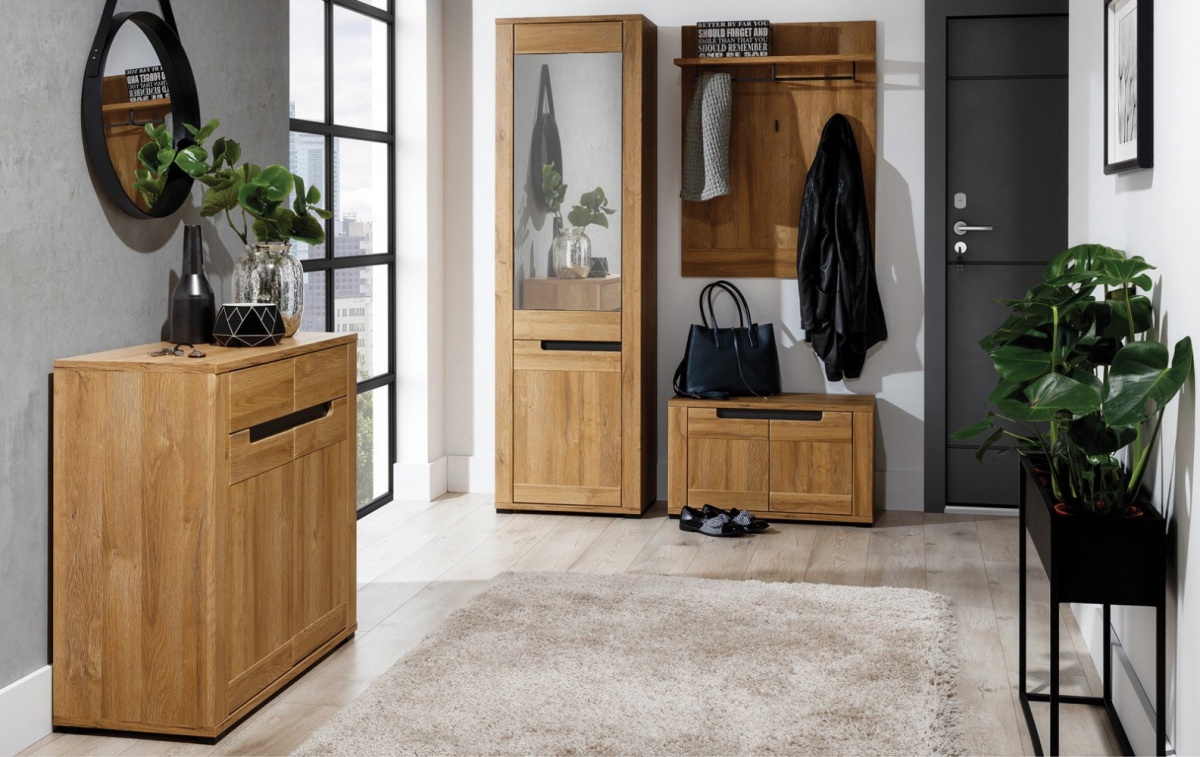 Predsieň memphis - dub granson/grafit.

 

Predsieňová zostava Memphis sa skladá z týchto prvkov:


	skriňa so zrkadlom - 58x193,5x37cm (š, v, h)
	komoda - 91x85x39, 5cm (š, v, h)
	vešiakový panel - 77x101,5x24,5cm (š, v, h)
	botník - 77x43, 5x37cm (š, v, h)



Šatníková skriňa so zrkadlom Memphis je dvojdverová.

Kombinovaná komoda Memphis 2 má dvoje dvierka, dva šuplíky s kvalitnými pojazdmi a bezúchytkovým otváraním.

Vešiakový panel Memphis, na ktorý si pohodlne umiestnite odevy, má šatníkovú tyč s háčikmi, pod ktorým sú tri samostatné háčiky.

Botník Memphis je dvojdverový a ponúka priestor na umiestnenie obuvi.

 

Pokiaľ sa Vám kolekcia Memphis zapáčila, pozrite sa na ďalšie prvky z tejto kolekcie, ktoré nájdete nižšie, v súvisiacich produktoch, spoločne s ich parametrami.