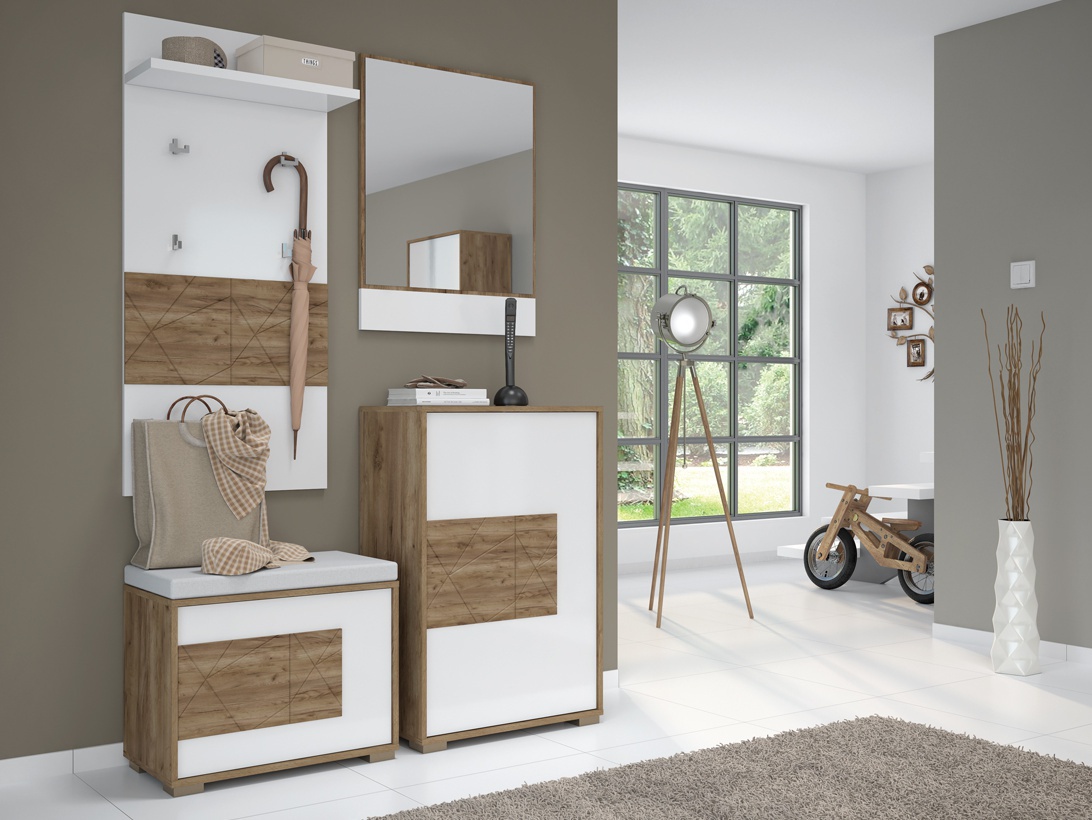 Predsieňová stena freya - dub halifax/biela.

 

Zostava ponúka bohatý úložný priestor.

 

Predsieň Freya sa skladá z týchto produktov:


	Čalúnený botník Freya – 63x48x36cm (š, v, h)
	Vešiakový panel Freya - 70x112x13cm (š, v, h)
	Závesné zrkadlo Freya – 63x81x2cm (š, v, h)
	Predsieňová skrinka Freya – 63x94x36cm (š, v, h).



Všetok nábytok patriaci do kolekcie Freya nájdete nižšie v súvisiacich produktoch.