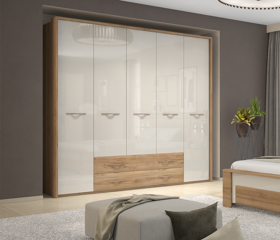 Spálňa 160 i hagop - orech pacifik/béžová.

 

 

Posteľ 160x200 Hagop je vyrobená z lamina s hrúbkou 2,5 cm prevažne v dekore orecha pacifik.

 

Závesný nočný stolík Hagop sa skladá zo závesného panelu, 1 zásuvky a sklenenej police.

 

Kombinovaná komoda Hagop obsahuje 3 zásuvky a 2 skrinky kryté dvierkami.

 

Kombinovaná skriňa 5D I Hagop sa skladá z úložného priestoru za 5 dvierkami av 2 zásuvkách.

 

 

Zostava sa skladá z týchto prvkov:


	Posteľ 160x200 Hagop - 166x100x223cm (š, v, h)
	Závesný nočný stolík s osvetlením Hagop-ľavý – 56x100x47cm (š, v, h)
	Závesný nočný stolík s osvetlením Hagop-pravý – 56x100x47cm (š, v, h)
	Kombinovaná komoda Hagop - 170x83x46cm (š, v, h)
	Kombinovaná skriňa 5D I Hagop s rámom - 232x227x72,5cm (š, v, h)


 


Všetky produkty z kolekcie Hagop nájdete nižšie v súvisiacich produktoch.