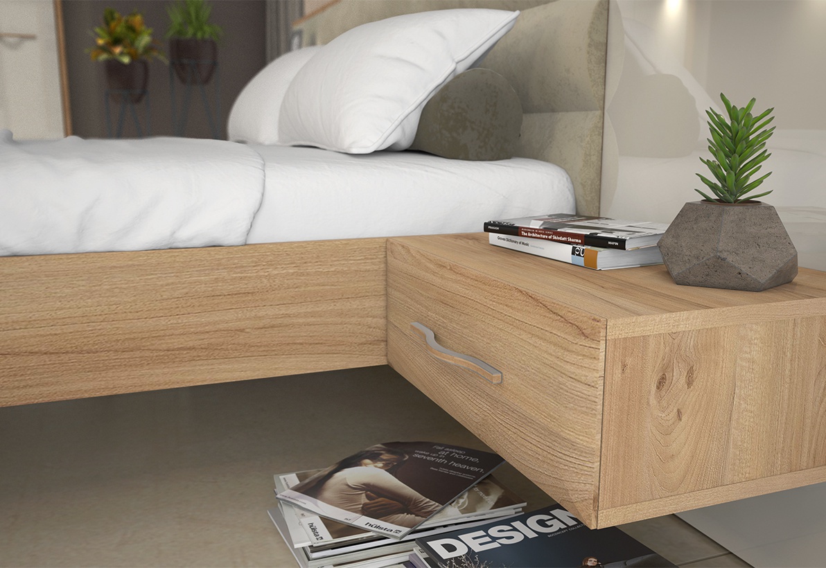 Spálňa 160 i hagop - orech pacifik/béžová.

 

 

Posteľ 160x200 Hagop je vyrobená z lamina s hrúbkou 2,5 cm prevažne v dekore orecha pacifik.

 

Závesný nočný stolík Hagop sa skladá zo závesného panelu, 1 zásuvky a sklenenej police.

 

Kombinovaná komoda Hagop obsahuje 3 zásuvky a 2 skrinky kryté dvierkami.

 

Kombinovaná skriňa 5D I Hagop sa skladá z úložného priestoru za 5 dvierkami av 2 zásuvkách.

 

 

Zostava sa skladá z týchto prvkov:


	Posteľ 160x200 Hagop - 166x100x223cm (š, v, h)
	Závesný nočný stolík s osvetlením Hagop-ľavý – 56x100x47cm (š, v, h)
	Závesný nočný stolík s osvetlením Hagop-pravý – 56x100x47cm (š, v, h)
	Kombinovaná komoda Hagop - 170x83x46cm (š, v, h)
	Kombinovaná skriňa 5D I Hagop s rámom - 232x227x72,5cm (š, v, h)


 


Všetky produkty z kolekcie Hagop nájdete nižšie v súvisiacich produktoch.