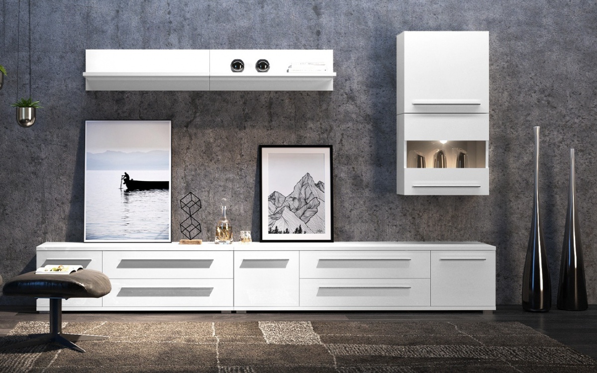 Obývacia stena s osvetlením tiana ii - biela.

 


Veľmi moderný dojem vytvára pri obývacej stene Tiana II dva televízne stolíky umiestnené vedľa seba.

 

Obývacia stena s osvetlením Tiana II - biela sa skladá z týchto prvkov:

 


	TV stolík 180 Tiana - 180x46x45cm (š, v, h)
	TV stolík 135 Tiana - 135x46x45cm (š, v, h)
	Závesná skrinka Tiana - 60x57x29cm (š, v, h)
	Závesná skrinka s presklením a osvetlením Tiana - 60x57x29cm (š, v, h)
	2x Polica krátka Tiana - 90x30x21cm (š, v, h)


 


Všetky produkty z kolekcie Tiana nájdete nižšie v súvisiacom tovare.