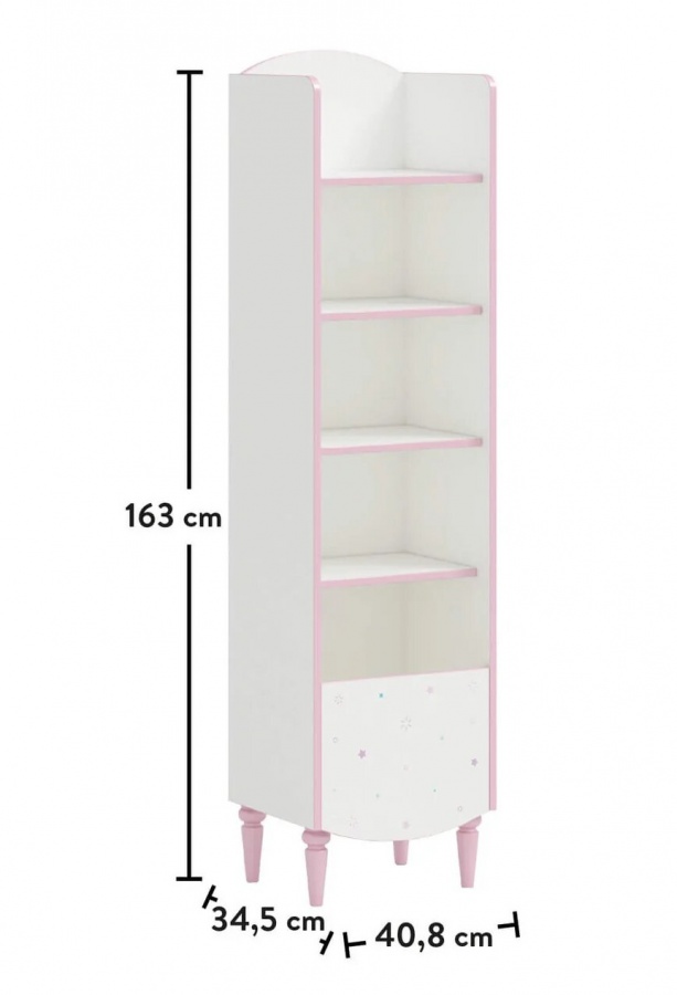 Úzka knižnica susy - biela/ružová.

 

 

Kúzelne pôsobí aj dizajn knižnice.

 

 

Rozmery úzkej knižnice Susy sú 41x163x35cm (š, v, h).

 

 

Všetky produkty z kolekcie Susy nájdete nižšie v súvisiacom tovare.
