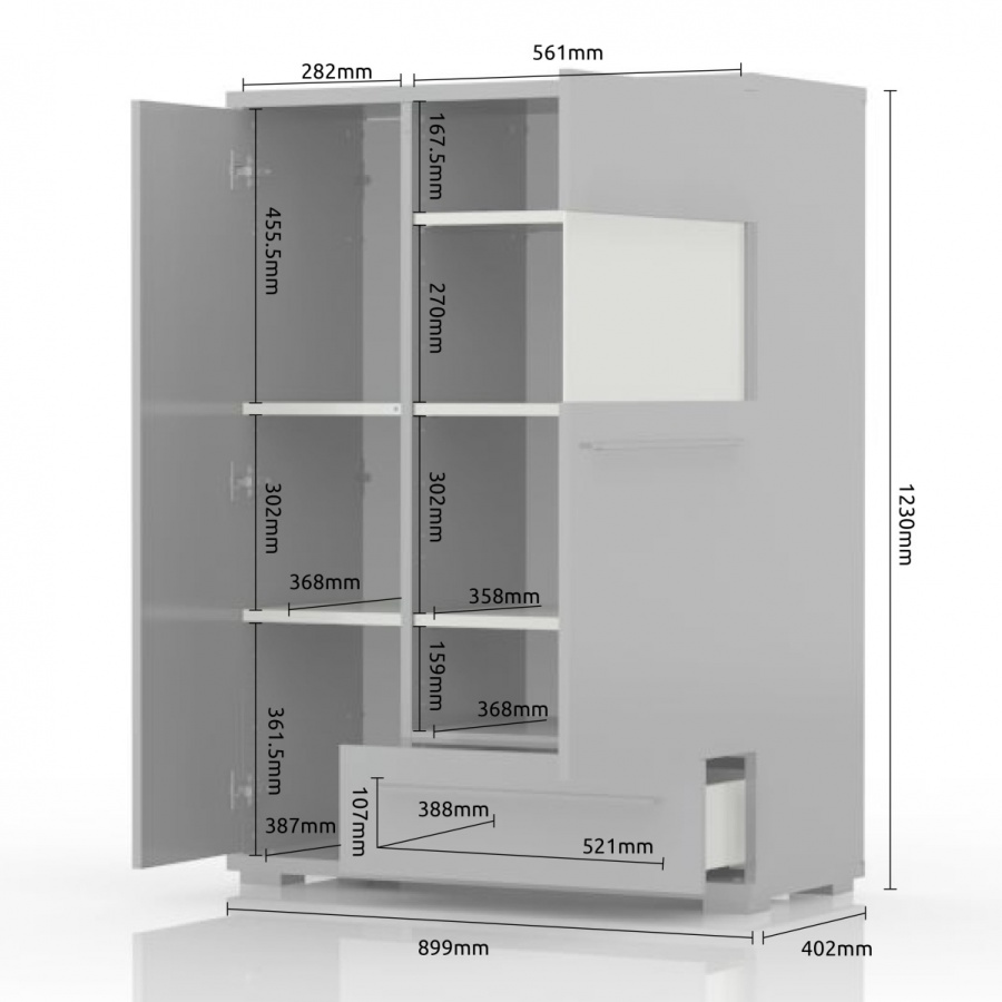 Kombinovaná vitrína tiana i - biela.

 

 

Kombinovaná vitrína Tiana I prispeje k príjemnej atmosfére vašej obývačky.

 

 

Rozmery kombinovanej vitríny s osvetlením Tiana I sú 90x123x40cm (š, v, h).

 

 

Všetky produkty z kolekcie Tiana nájdete nižšie v súvisiacom tovare.