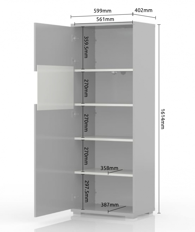 Stredná vitrína tiana - biela.

 

 

 

Vitrína je opatrená jednými dvierkami s presklením, za nimi sa nachádzajú štyri vnútorné police.

 

 

Rozmery strednej vitríny s osvetlením Tiana sú 60x161x40cm (š, v, h).

 

 

Všetky produkty z kolekcie Tiana nájdete nižšie v súvisiacom tovare.