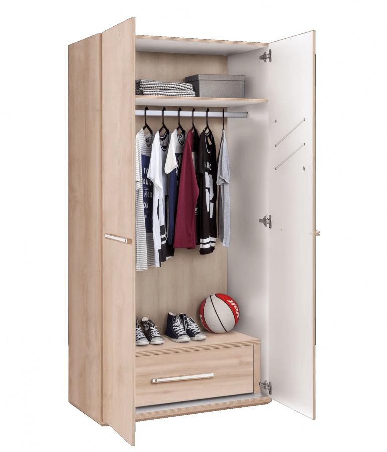 Dvojdverová šatníková skriňa veronica - dub svetlý/biela.

 

Vnútorný priestor skrine sa člení na širokú hornú policu, pod ktorou sa nachádza priestranná visiaca plocha zo šatníkovou tyčou a spodnú úložnú časť so zásuvkou.

 

Rozmery dvojdverové šatňové skrine Veronica sú 101x203x54cm (š, v, h)

 

Všetok nábytok patriaci do kolekcie Veronica nájdete nižšie v súvisiacich produktoch.