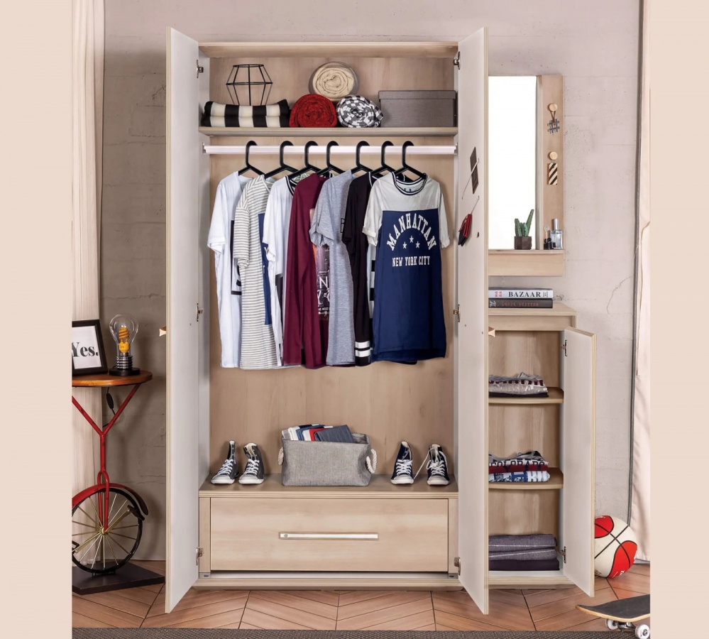 Dvojdverová šatníková skriňa veronica - dub svetlý/biela.

 

Vnútorný priestor skrine sa člení na širokú hornú policu, pod ktorou sa nachádza priestranná visiaca plocha zo šatníkovou tyčou a spodnú úložnú časť so zásuvkou.

 

Rozmery dvojdverové šatňové skrine Veronica sú 101x203x54cm (š, v, h)

 

Všetok nábytok patriaci do kolekcie Veronica nájdete nižšie v súvisiacich produktoch.