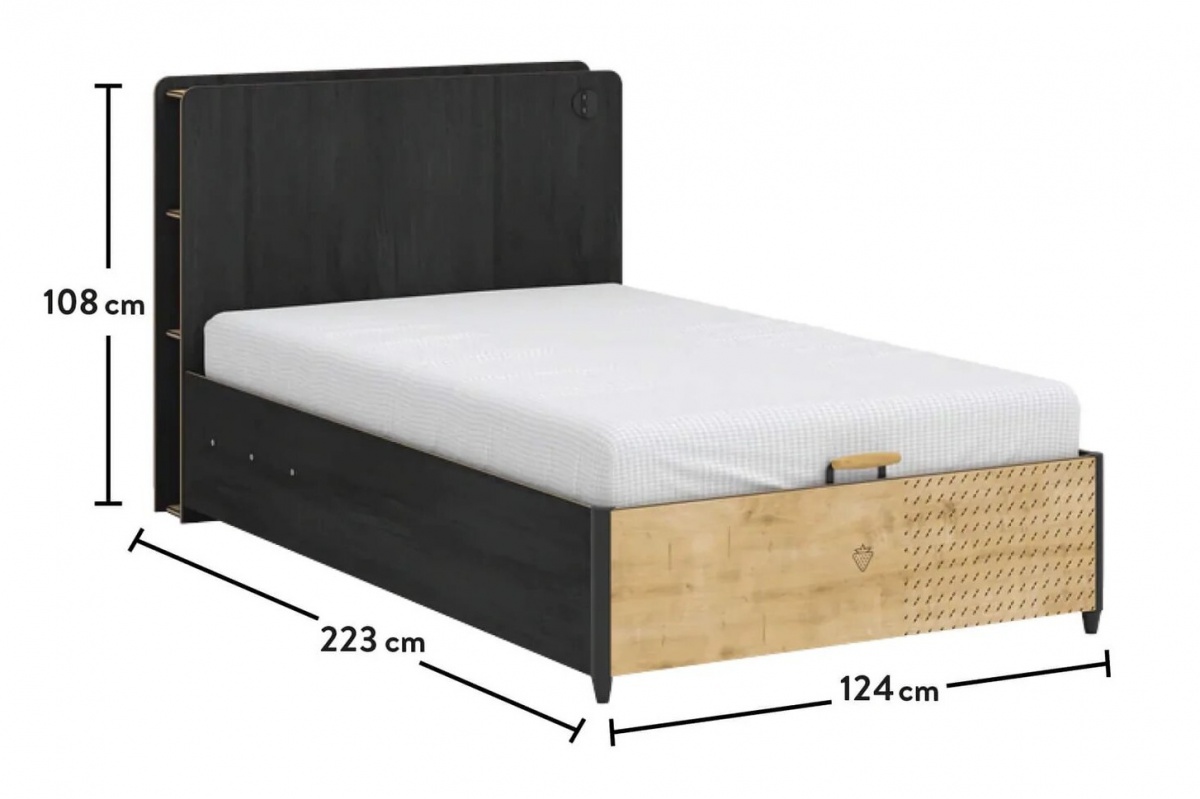 Posteľ s úložným priestorom a usb sirius - dub čierny/dub zlatý.

 

 

Súčasťou postele je pevný doskový rošt, ktorého ľahkým vyklopením pomocou štýlovej úchytky sa odkryje veľký úložný priestor.

 

 

Rozmery postele s úložným priestorom Sirius sú 124x108x223cm (š, v, h).

 

 

Všetky produkty z kolekcie Sirius a vhodné matrace nájdete nižšie v súvisiacom tovare.