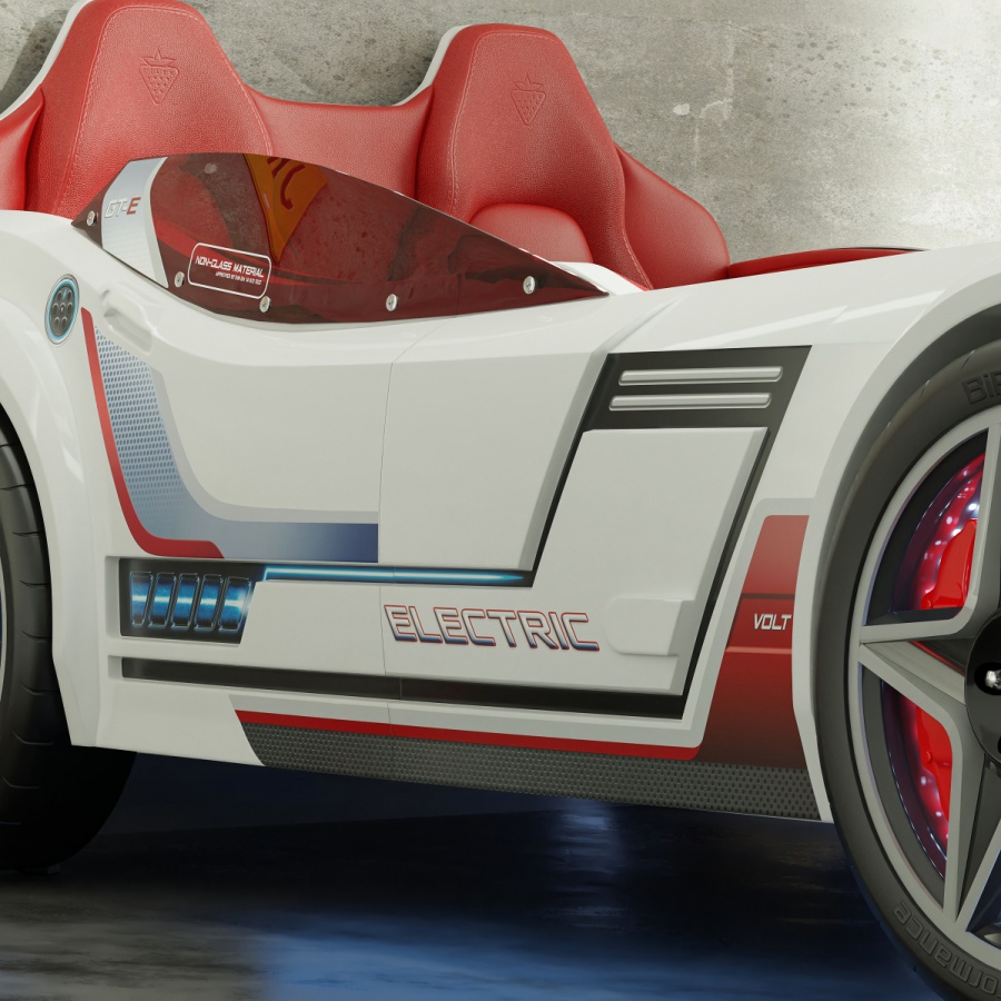 Posteľ auto 100x190 electric - biela.

 

Posteľ je tvorená laminom s hrúbkou 1,6 a 1,2 cm. Technické prevedenie zodpovedá európskym bezpečnostným, zdravotným a ergonomickým štandardom. Čelo je tvorené MDF doskou s polstrovaním, polstrovanie je potiahnuté umelou kožou.

Nosnosť postele je 130kg.

 

Rozmery auto-postele Electric sú 127,5x80x220cm (š, v, h).

 

K auto-posteľovi Electric ponúkame nábytok do detskej izby v rovnakom dizajne od rovnakého výrobcu, navyše je možné dokúpiť drobné príslušenstvo, všetko nájdete nižšie v súvisiacich produktoch.