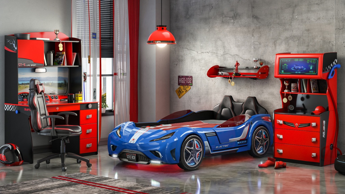 Posteľ auto 100x190 electric - modrá.

 

Posteľ je tvorená laminom s hrúbkou 1,6 a 1,2 cm. Technické prevedenie zodpovedá európskym bezpečnostným, zdravotným a ergonomickým štandardom. Čelo je tvorené MDF doskou s polstrovaním, polstrovanie je potiahnuté umelou kožou.

Nosnosť postele je 130kg.

 

Rozmery auto-postele Electric sú 127,5x80x220cm (š, v, h).

 

K auto-posteľovi Electric ponúkame nábytok do detskej izby v rovnakom dizajne od rovnakého výrobcu, navyše je možné dokúpiť drobné príslušenstvo, všetko nájdete nižšie v súvisiacich produktoch.