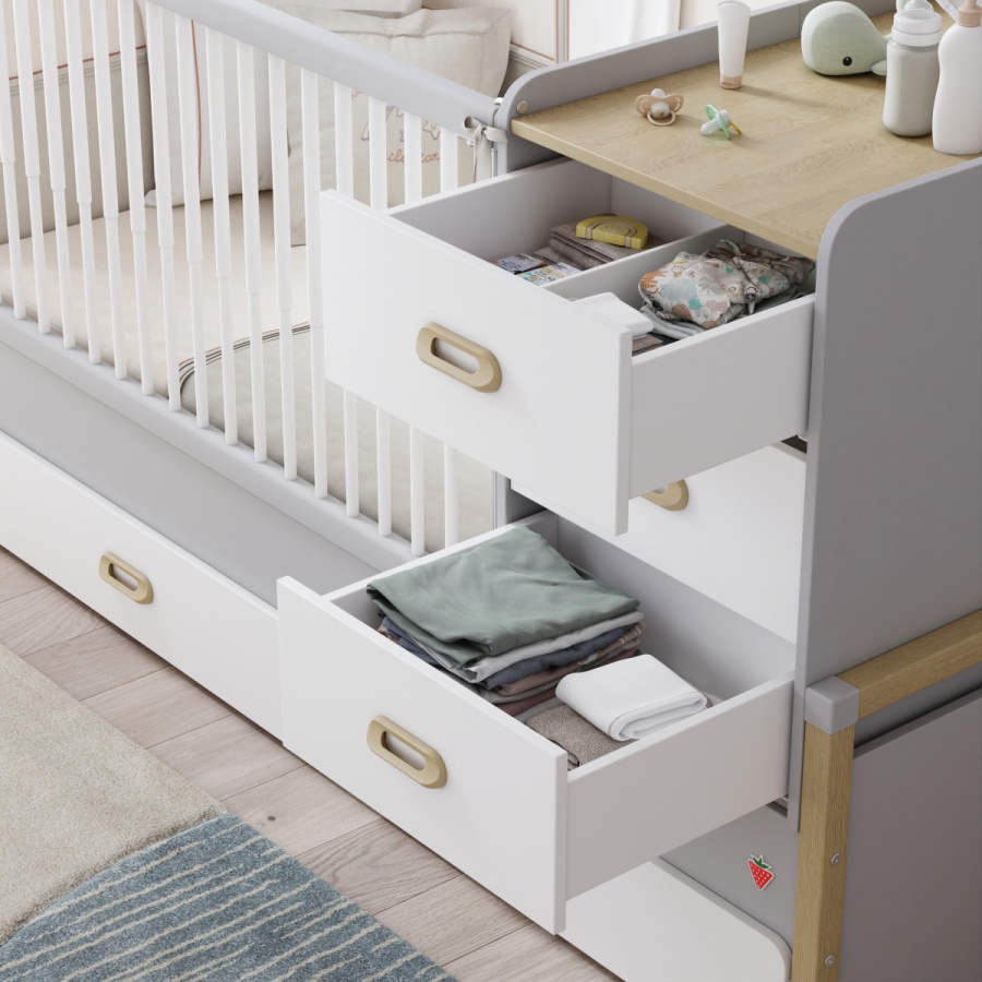 Detská rastúca postieľka 80x180 simba - šedá/biela/dub.

 

Všetci však poznáme, že deti rastú počas mrknutia oka a tak sa dá celá postieľka drobnou demontážou prerobiť na posteľ pre staršie dieťa.

 

Po celú dobu užívania postieľky postačí iba jeden matrac v rozmere 80x177 cm, pretože rozmer ložnej plochy sa nemení.

 

Rozmery rastúcej postieľky sú 87x109x187cm (š, v, h).

 

Všetky produkty z kolekcie Simba nájdete nižšie v súvisiacich produktoch.