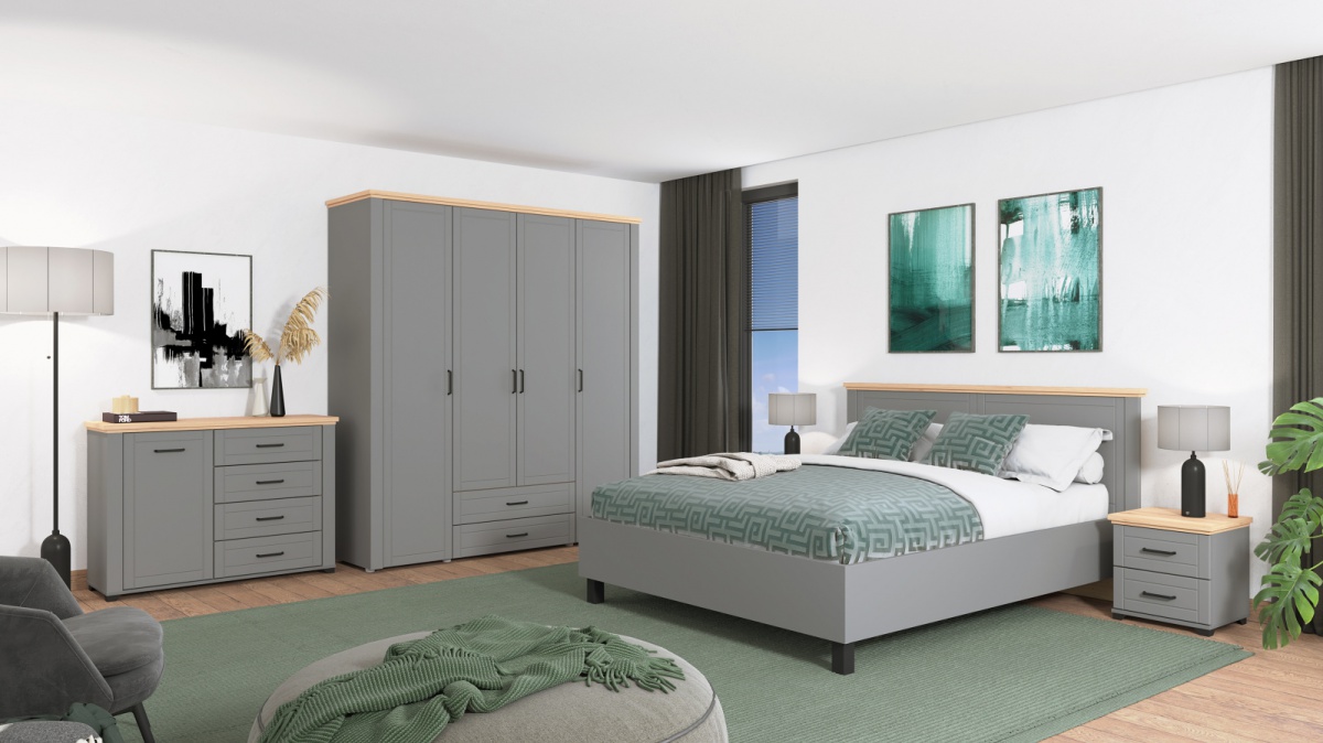 Šatníková skriňa 4d lotta - šedá/dub artisan.

 

Korpus šatníkovej skrine tvorí lamino v šedej farbe, dvierka a čelá zásuviek sú vyrobené z profilovaných MDF dosiek a pokryté matnou šedou fóliou.

 

Rozmery Šatníkové skrine 4D Lotta sú 190x210x58cm (š, v, h).

 

Všetky produkty z kolekcie Lotta nájdete nižšie v súvisiacich produktoch.