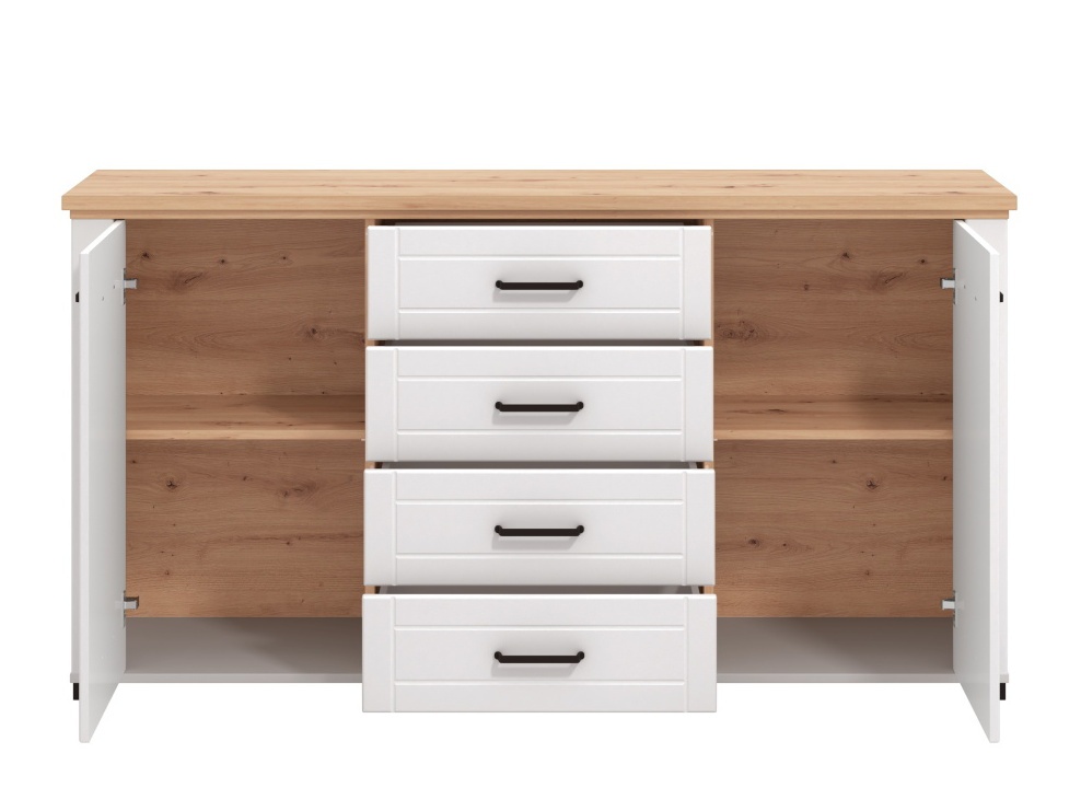 Široká komoda lotta - biela/dub artisan.

 

Kombinovaná komoda obsahuje početný úložný priestor v podobe 4 zásuviek a 2 postranných skriniek.

 

Rozmery Široké komody Lotta sú 161x85,5x41cm (š, v, h).

 

Všetky produkty z kolekcie Lotta nájdete nižšie v súvisiacich produktoch.