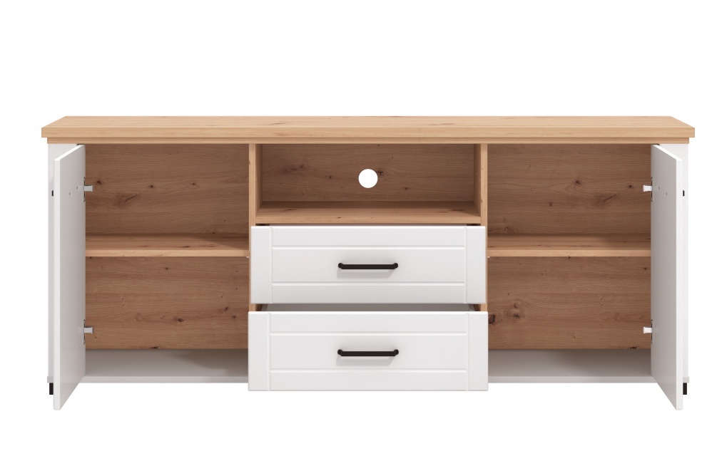 Tv komoda lotta - biela/dub artisan.

 

Televízna komoda ponúka úložný priestor do obývacej izby v oku lahodiacom prevedení.

 

Rozmery TV komody Lotta sú 161x66,5x41cm (š, v, h).

 

Všetky produkty z kolekcie Lotta nájdete nižšie v súvisiacich produktoch.