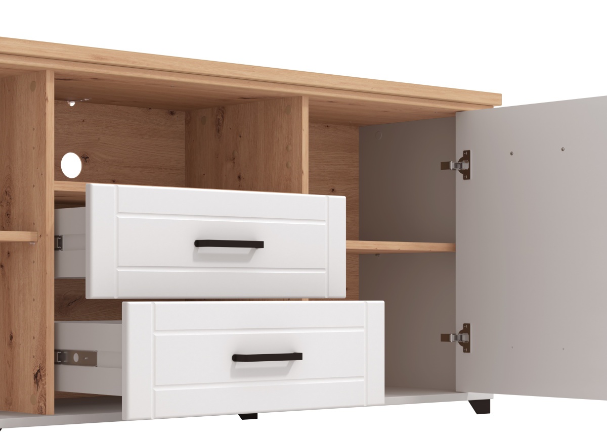 Tv komoda lotta - biela/dub artisan.

 

Televízna komoda ponúka úložný priestor do obývacej izby v oku lahodiacom prevedení.

 

Rozmery TV komody Lotta sú 161x66,5x41cm (š, v, h).

 

Všetky produkty z kolekcie Lotta nájdete nižšie v súvisiacich produktoch.