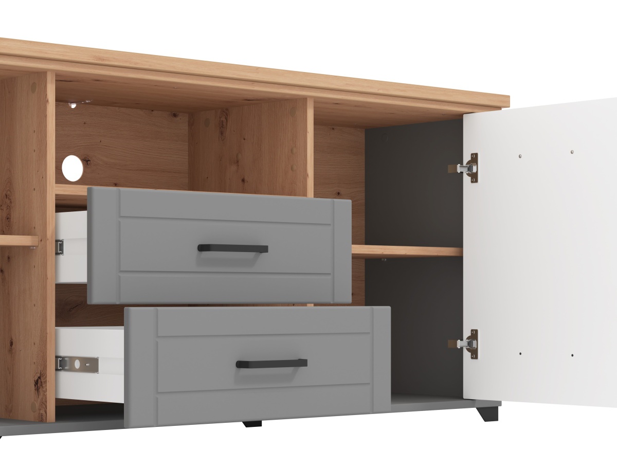 Tv komoda lotta - šedá/dub artisan.

 

Televízna komoda ponúka úložný priestor do obývacej izby v oku lahodiacom prevedení.

 

Rozmery TV komody Lotta sú 161x66,5x41cm (š, v, h).

 

Všetky produkty z kolekcie Lotta nájdete nižšie v súvisiacich produktoch.