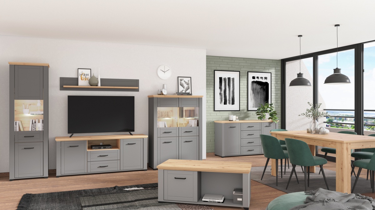 Tv komoda lotta - šedá/dub artisan.

 

Televízna komoda ponúka úložný priestor do obývacej izby v oku lahodiacom prevedení.

 

Rozmery TV komody Lotta sú 161x66,5x41cm (š, v, h).

 

Všetky produkty z kolekcie Lotta nájdete nižšie v súvisiacich produktoch.