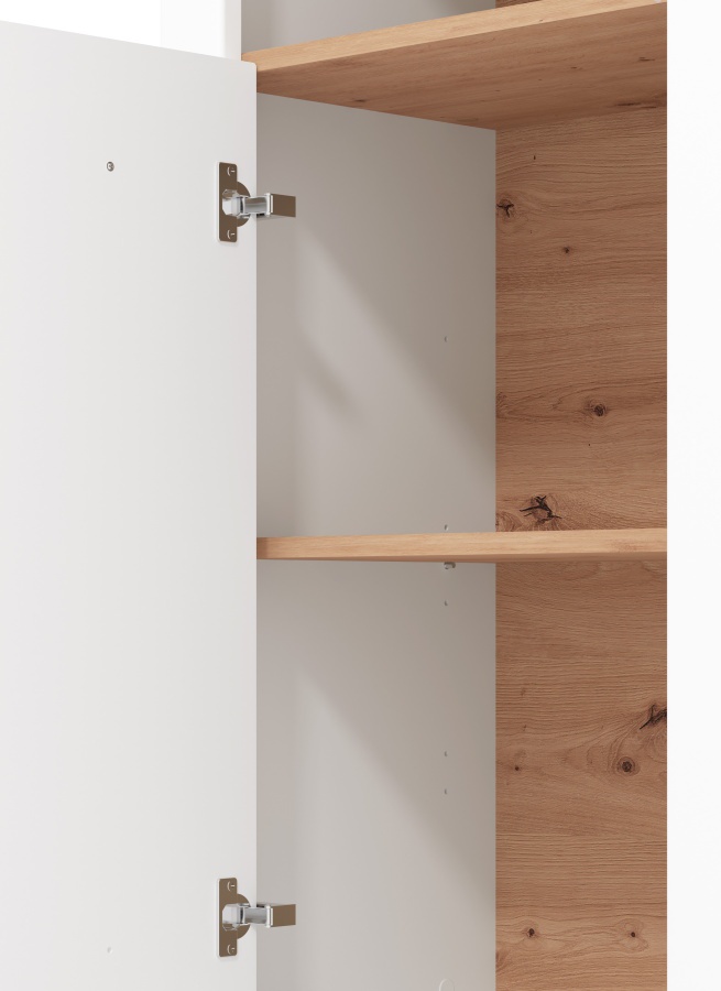 Vysoká knižnica lotta - biela/dub artisan.

 

Knižnica obsahuje 3 otvorené police na uloženie kníh či dekorácií a 1 priestor krytý dvierkami.

 

Rozmery Vysoké komody Lotta sú 60,5x194,5x41cm (š, v, h).

 

Všetky produkty z kolekcie Lotta nájdete nižšie v súvisiacich produktoch.