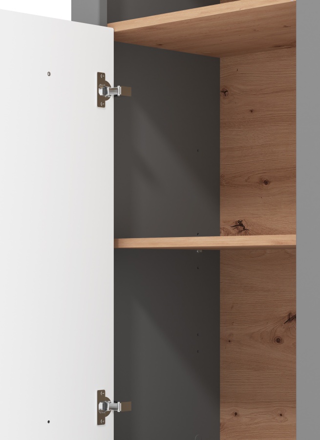 Vysoká knižnica lotta - šedá/dub artisan.

 

Knižnica obsahuje 3 otvorené police na uloženie kníh či dekorácií a 1 priestor krytý dvierkami.

 

Rozmery Vysoké komody Lotta sú 60,5x194,5x41cm (š, v, h).

 

Všetky produkty z kolekcie Lotta nájdete nižšie v súvisiacich produktoch.