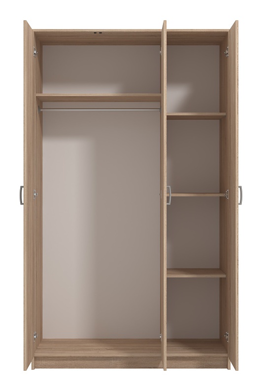 Trojdverová šatníková skriňa nerea - dub sonoma.

 

Trojdverová skriňa ponúka úložný priestor so šatníkovou tyčou, nad ňou sa nachádza jedna veľká horná polica.

 

Rozmery trojdverovej šatníkovej skrine Nerea sú 120x205x52cm (š, v, h).

 

Všetky skrine z kolekcie Nerea nájdete nižšie v súvisiacich produktoch.