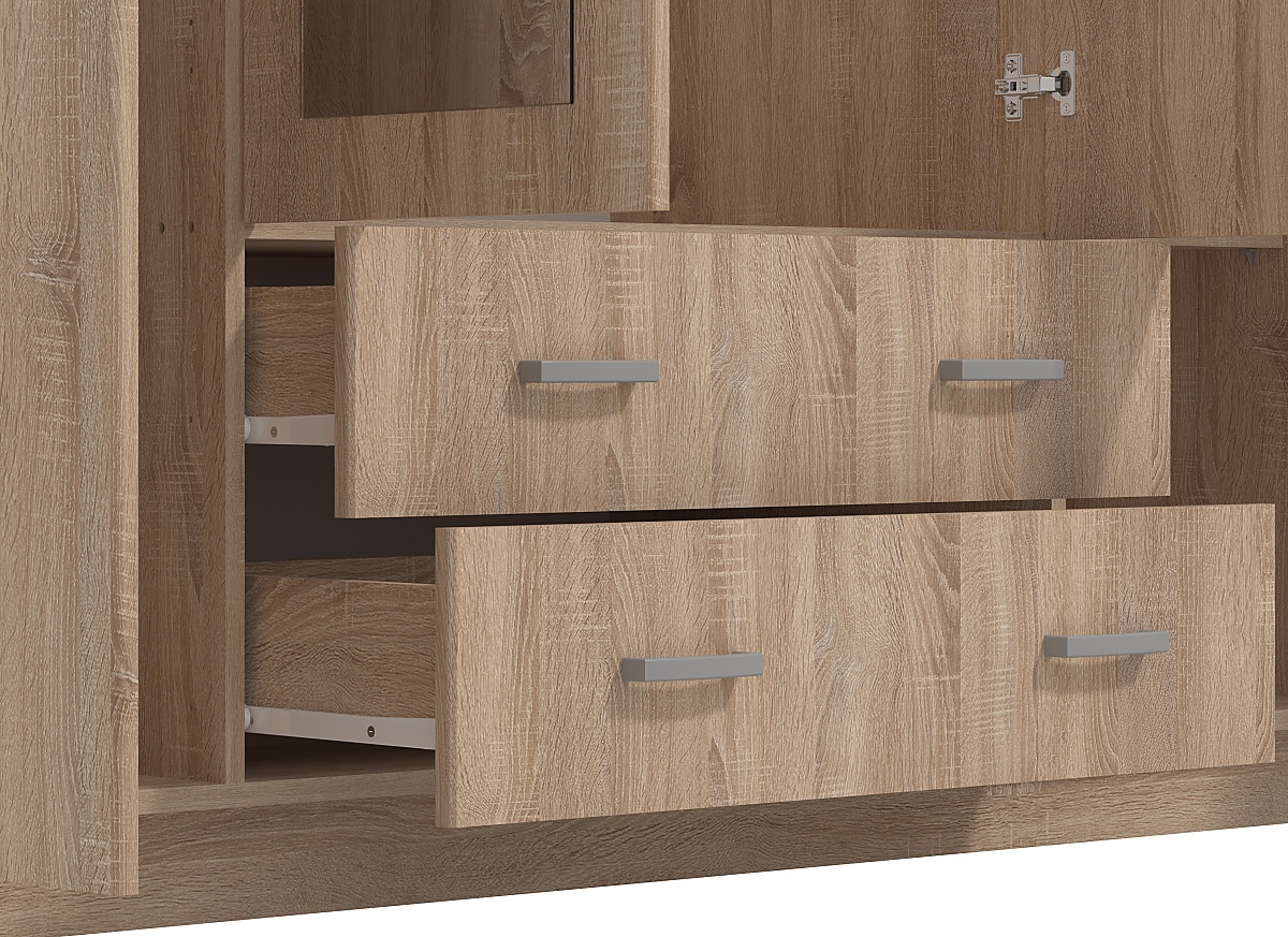 Kombinovaná skriňa so zrkadlom 4d nerea - dub sonoma.

 

Kombinovaná skriňa ponúka svoj úložný priestor v časti so šatníkovou tyčou, kde nájdete aj hornú policu.

 

Rozmery kombinovanej skrine so zrkadlom 4D Nerea sú 160x205x52cm (š, v, h).

 

Všetky skrine z kolekcie Nerea nájdete nižšie v súvisiacich produktoch.