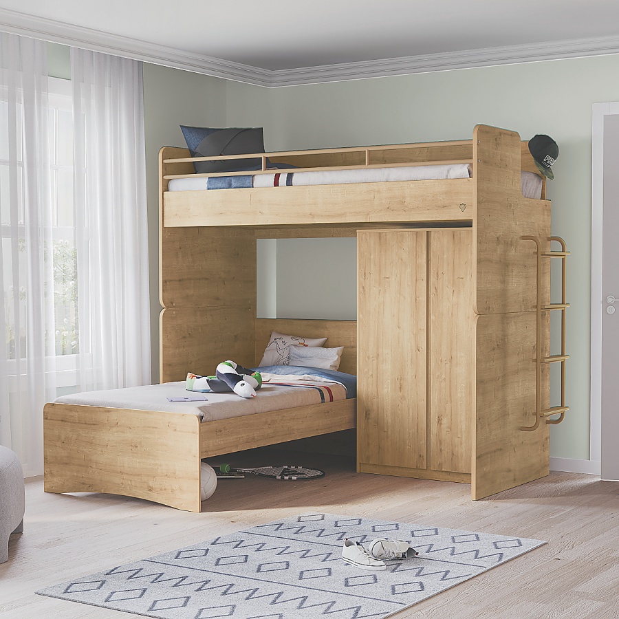 Vyvýšená posteľ s rebríkom cody modular - dub.

 

Vyvýšená posteľ Modular ponúka inteligentné riešenie nielen pre menšie priestory.

 

 

Rozmery vyvýšenej postele so rebríkom Modular sú 220x190x95cm (š, v, h).

 

 

Kolekcia Modular vychádza z pôvodnej kolekcie Cody, ich dekory a farby sú zhodné, a tak je možné detskú izbu doplniť kúskami nábytku z týchto pôvodných kolekcií.