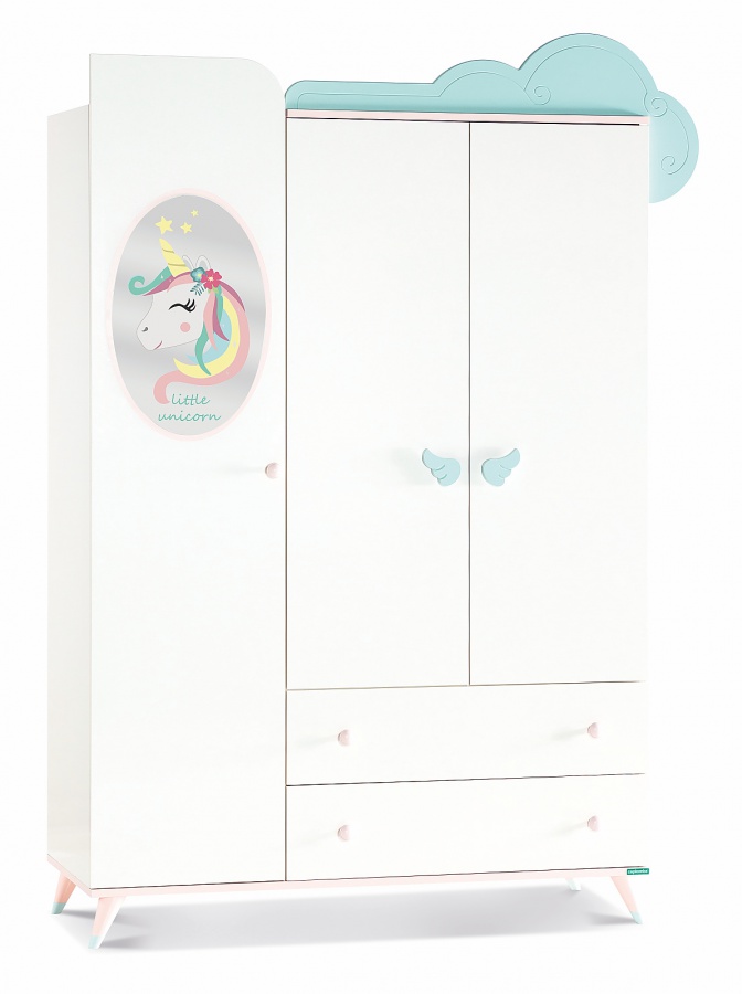 Izba pre bábätko sunbow - béžová/ružová/modrá.


Zostava disponuje detskou postieľkou, ktorá je zariadená sťahovacou bočnicou a hojdacou funkciou.


Krásnym dielom je šatníková skriňa so zrkadlom, pri ktorej je okrem pútavého vzhľadu poctivo vyriešená aj praktická stránka.


Ďalšie úložné priestory prináša kombinovaná komoda.


Nad komodu sa hodí umiestniť posledný diel - nástennú poličku, ktorá je obohatená potlačou jednorožca a tromi vešiakmi.


Nábytok je vyrobený z lamina hrúbky 18mm a dvierka a šuplíky sú vybavené systémom tichého dovierania.

 

Izba pre bábätko Sunbow - biela/ružová/modrá sa skladá z týchto prvkov:


	Hojdacia postieľka Sunbow - 134x108x81cm (š, v, h)
	Šatníková skriňa 3D Sunbow - 150x215x57cm (š, v, h)
	Komoda Sunbow - 78x93x47cm (š, v, h)
	Polica Sunbow - 74x33x20cm (š, v, h)
