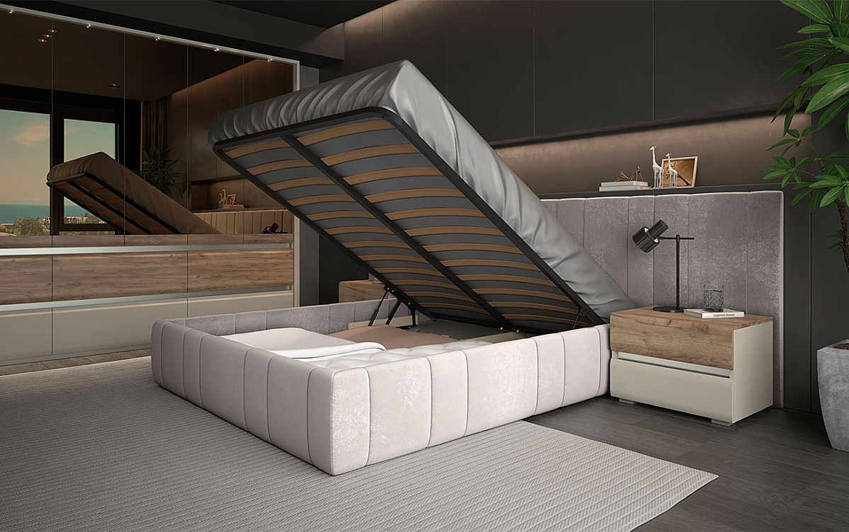 Manželská posteľ 180x200 s výklopným úložným priestorom artemisia -.

 

Honosná manželská posteľ bude klenotom Vašej spálne.

 

Konštrukcia postele je vyrobená z vysoko kvalitného lamina s hrúbkou 18-25mm, ktorý je potiahnutý čalúnením a konštrukcia výklopu je z kovu.

 

Rozmery manželskej postele 180x200 Artemisia sú 194x105x217cm (š, v, h).

 

Všetky produkty z kolekcie Artemisia a vhodné matrace pre túto posteľ nájdete nižšie v súvisiacich produktoch.